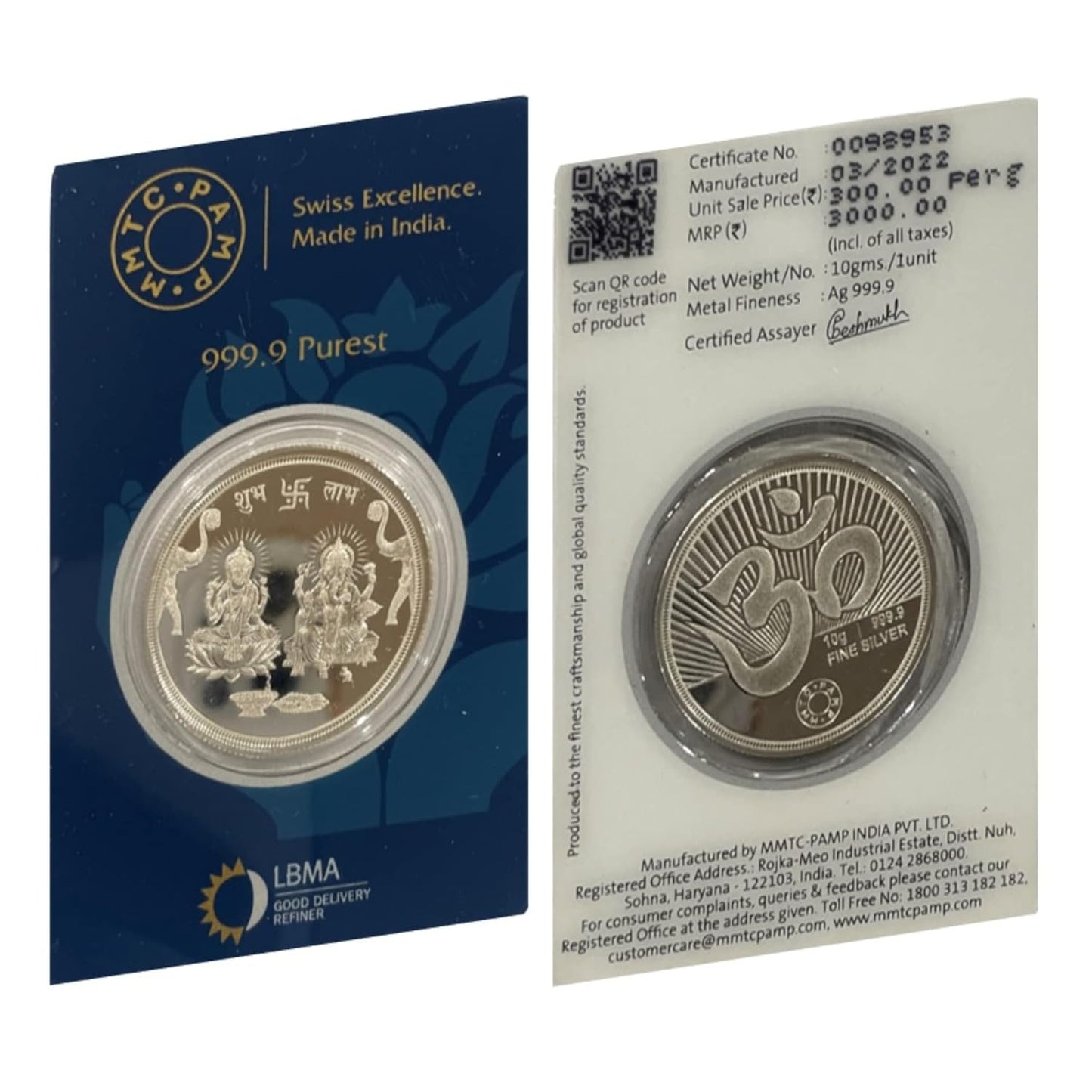 2020 IN 999 Ganesha Lakshmi Solid Pure Silver Coin 10 Grams