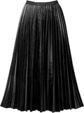 GOOBGS Women's Pleated A-Line High Waist Midi Skirt - Flowy Everyday