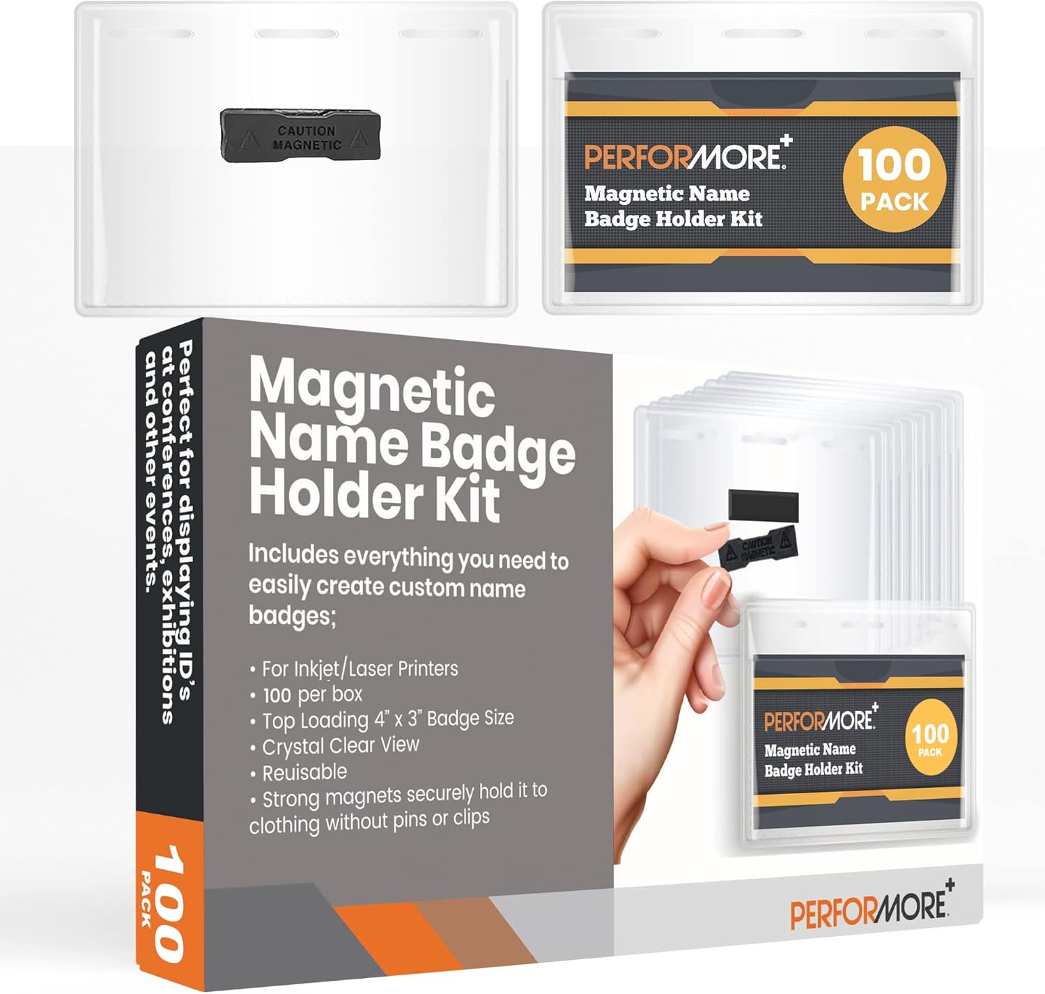 Performore Magnetic Name Badge Holder Kit - 100 Pack for Events