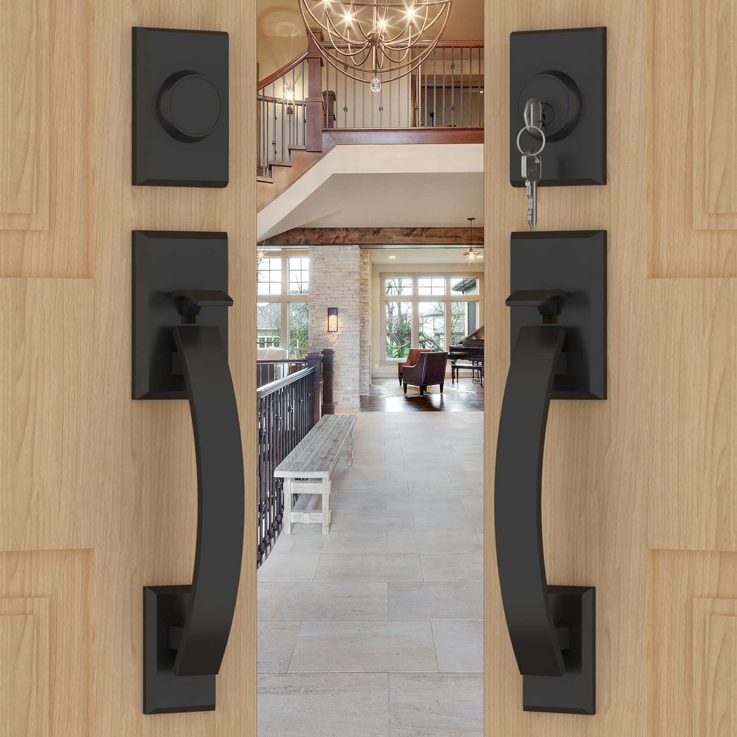 Matte Black Double Front Door Lock Set for Stylish Security
