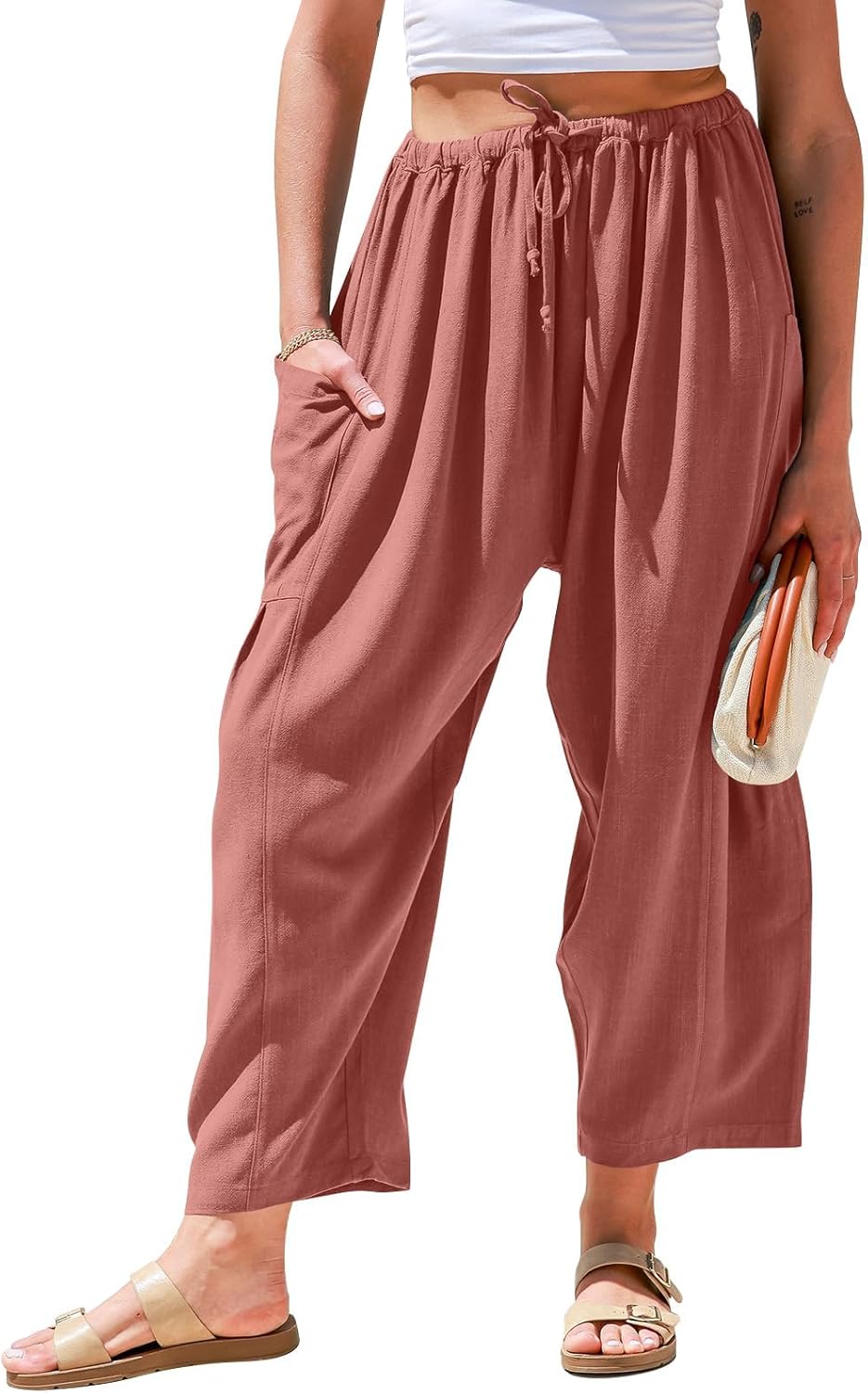 Linen Wide Leg Pants for Women - Casual Summer Palazzo Style