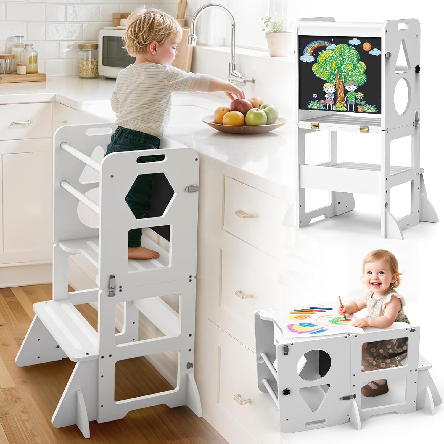 4 in-1 Toddler Kitchen Step Stool for Learning and Fun