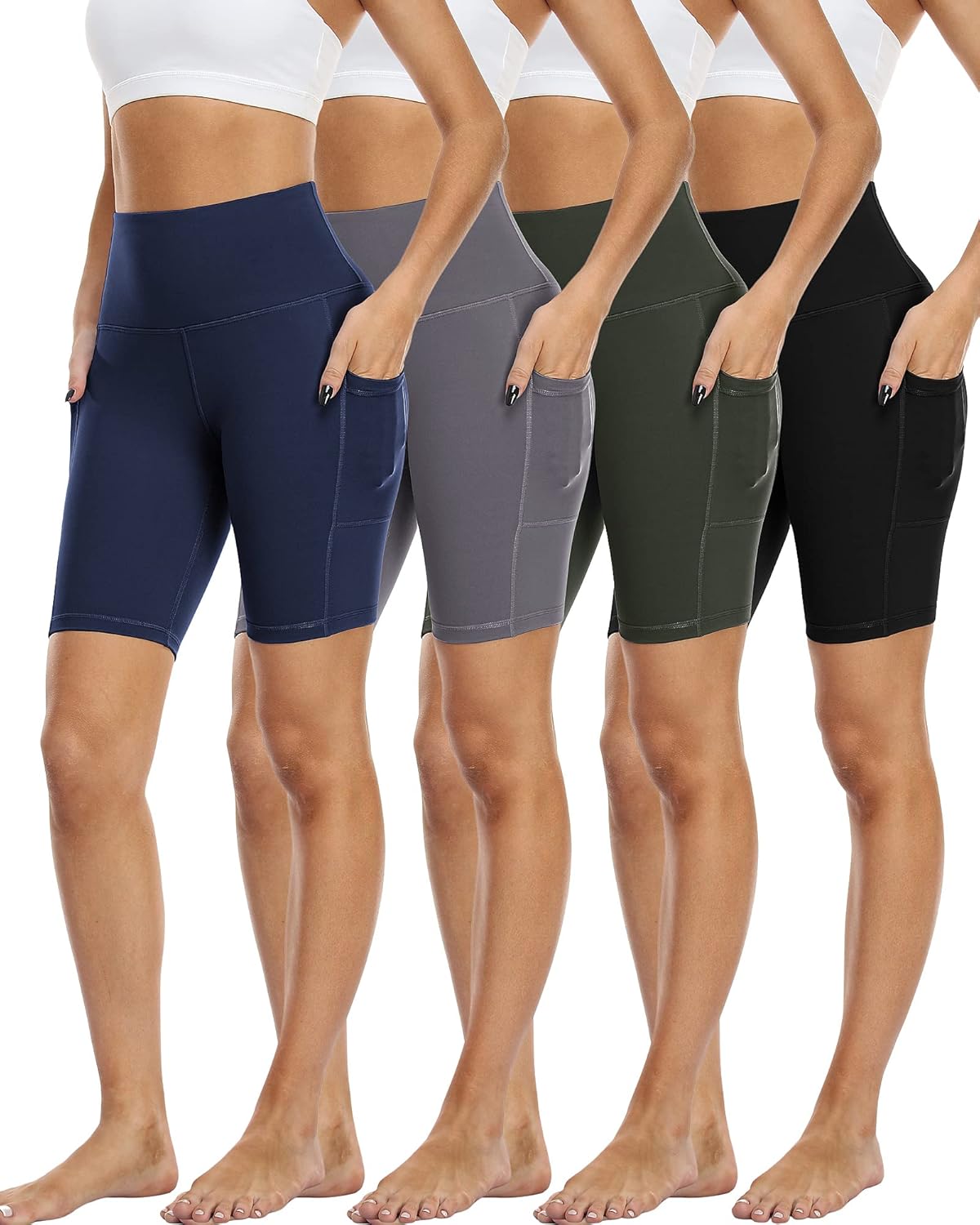 4 Pack Biker Shorts with Pockets for Women - High Waist Comfort