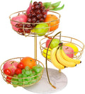 Gold 3-Tier Marble Base Fruit Basket with Banana Hanger - Counter