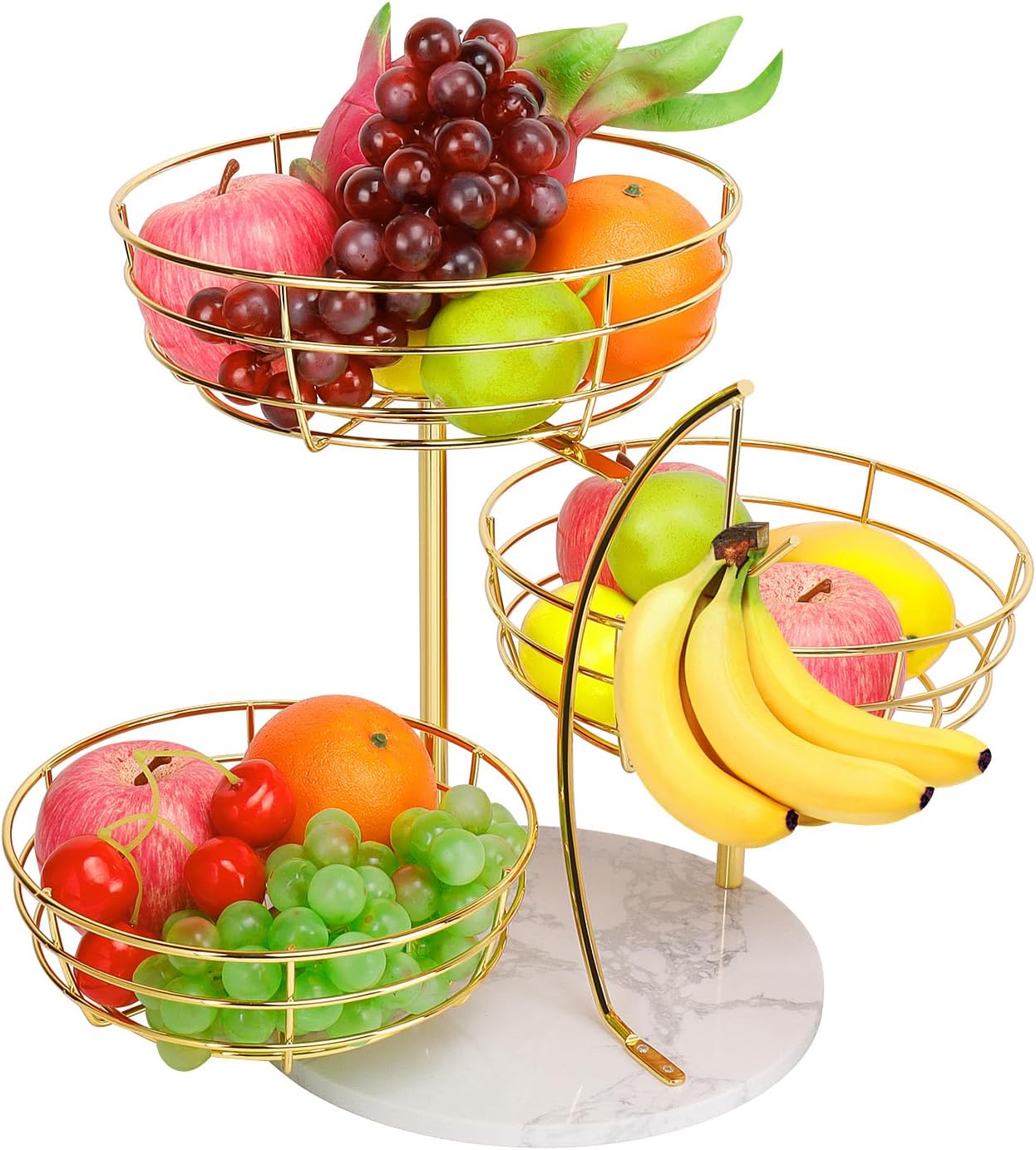 Livabber 3-Tier Fruit Basket Bowl with Banana Hanger for Kitchen