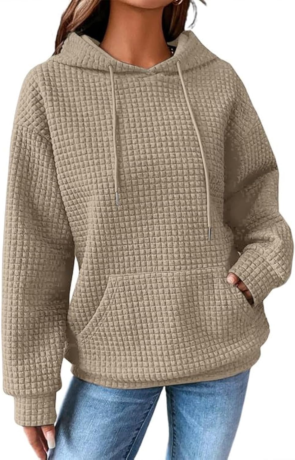 SHEWIN Cozy Waffle Hoodie with Pocket