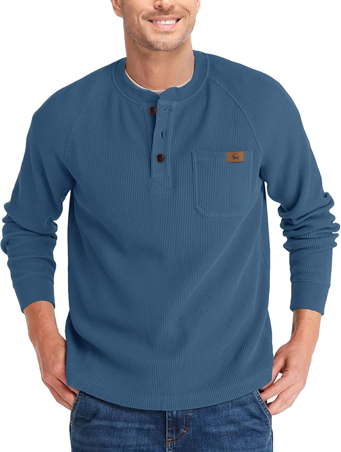 ZITY Long Sleeve Henley Shirts for Men - Casual Waffle Thermal