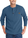 Long Sleeve Henley Shirts for Men in Waffle Thermal - Casual Pocket