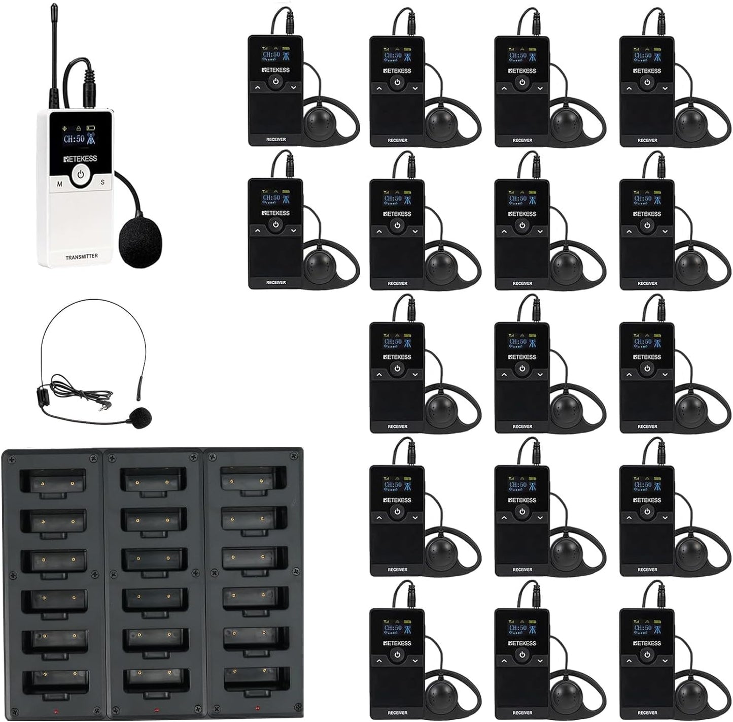 Retekess TT116 Wireless Tour Guide System with 17 Receivers