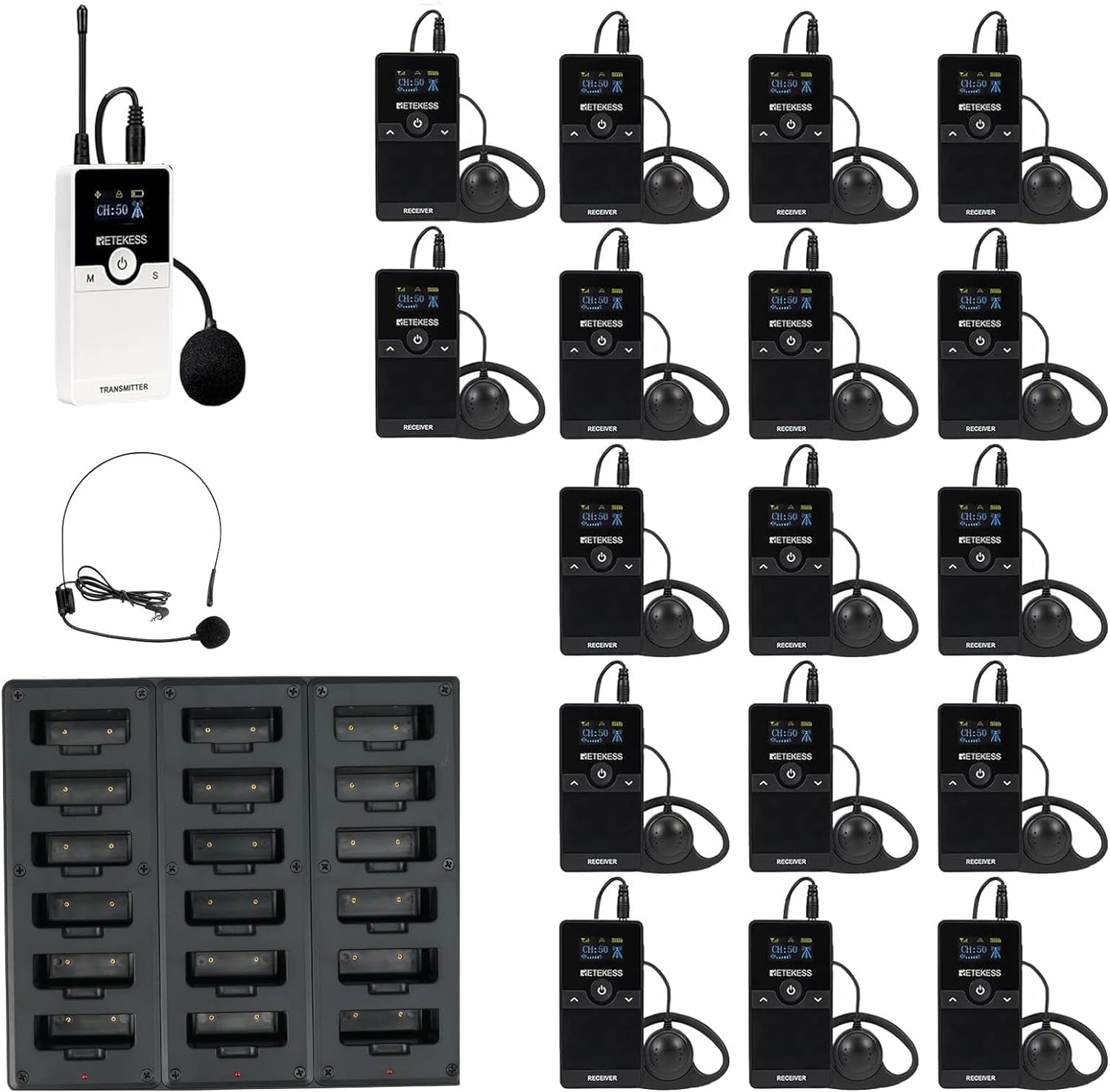Retekess TT116 Wireless Tour Guide System with 17 Receivers
