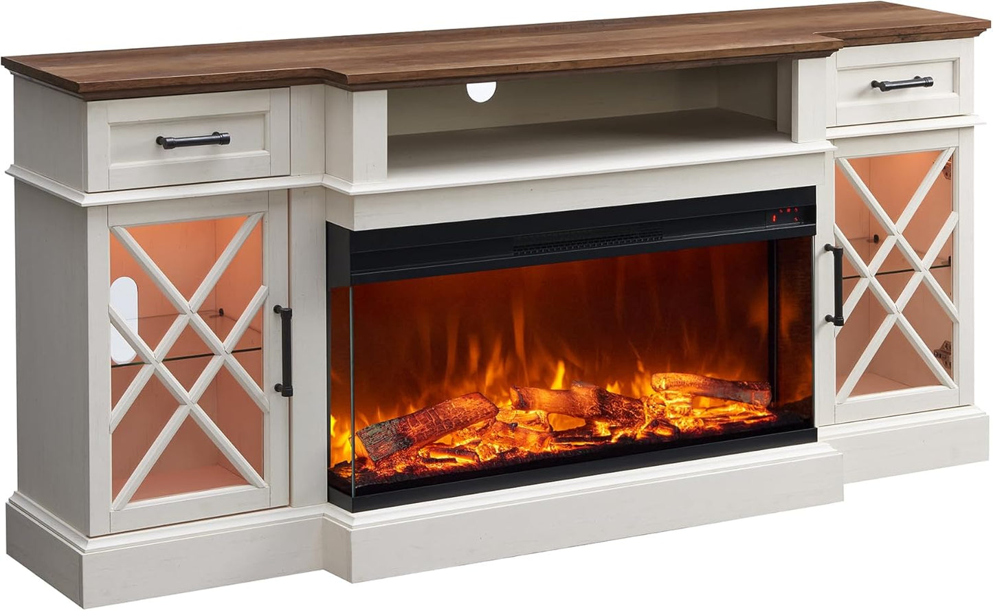 70'' Farmhouse TV Stand with Glass Fireplace