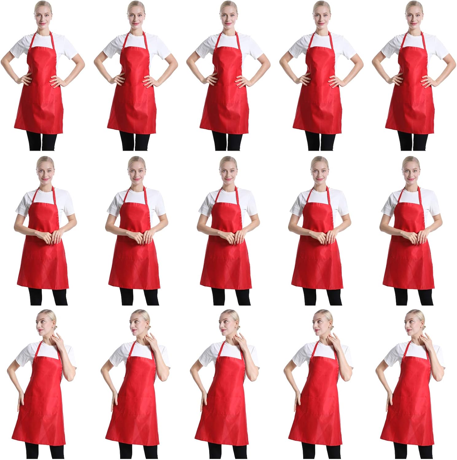 Red Plain Bib Aprons Bulk for Adults with 2 Front Pockets