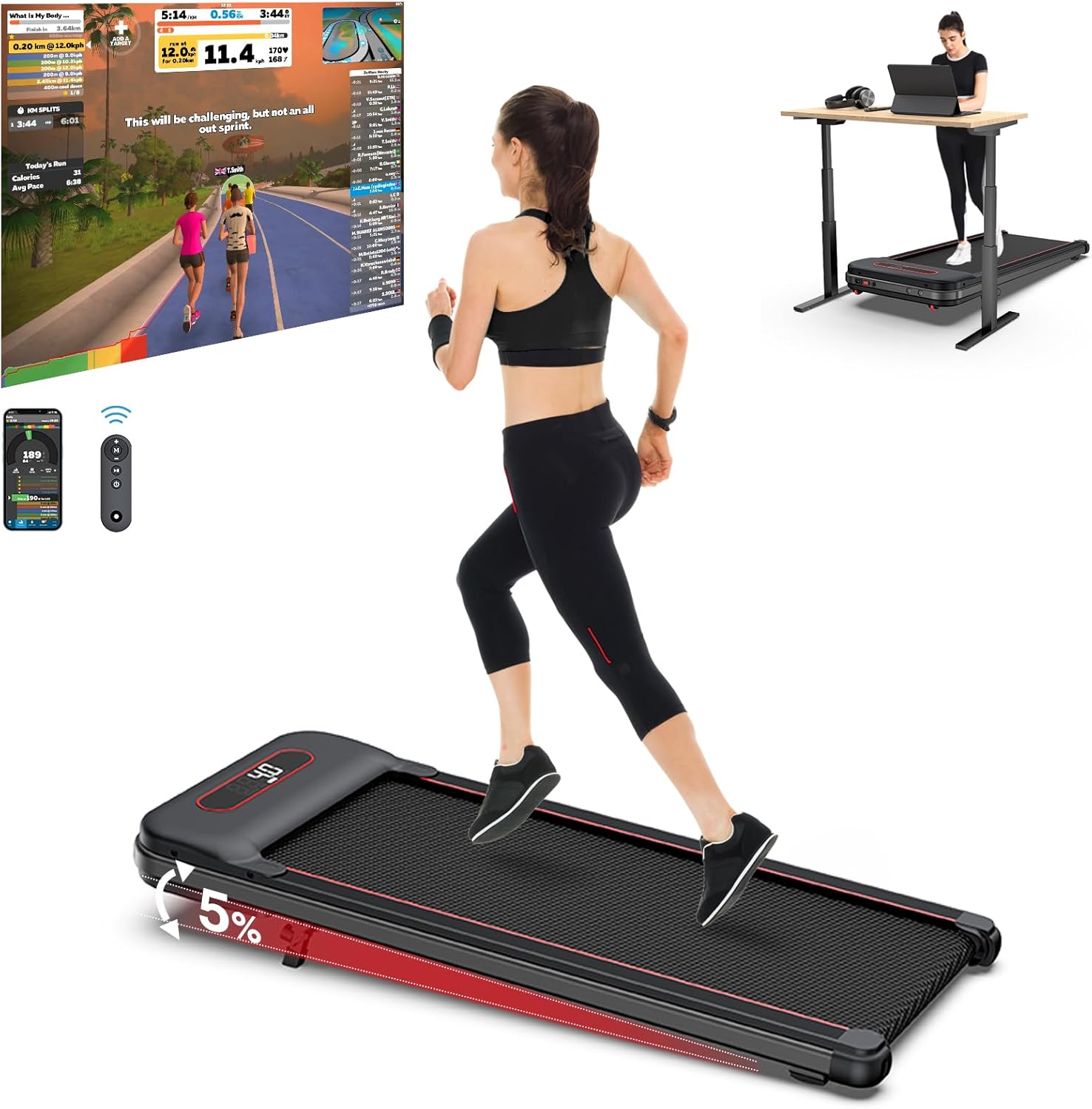 COZYINN Portable Under Desk Treadmill: 10% Incline, Wide Belt, 320lbs Capacity