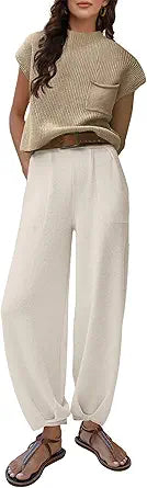 Tanming Women's 2 Piece Outfits Knit Pullover and Pants Set