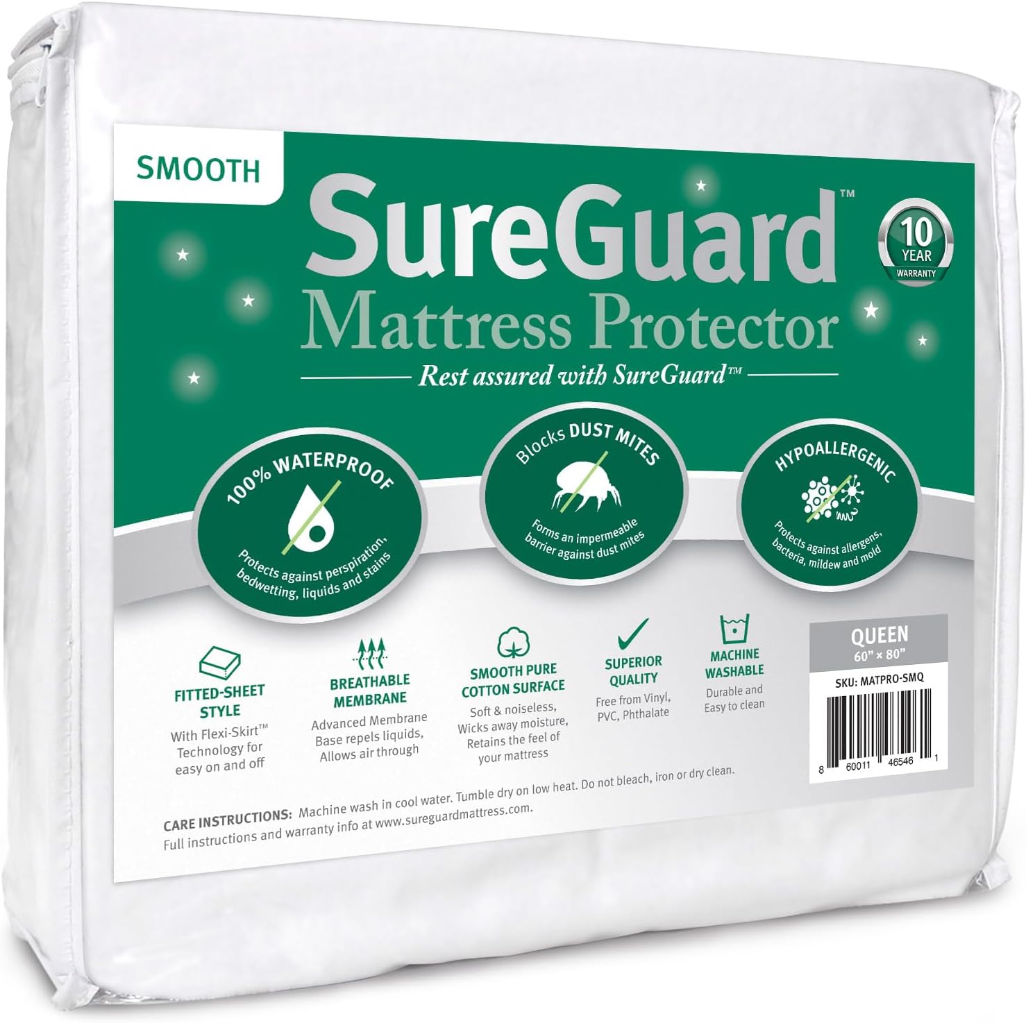 SureGuard Queen Size Mattress Protector - 100% Waterproof & Soft
