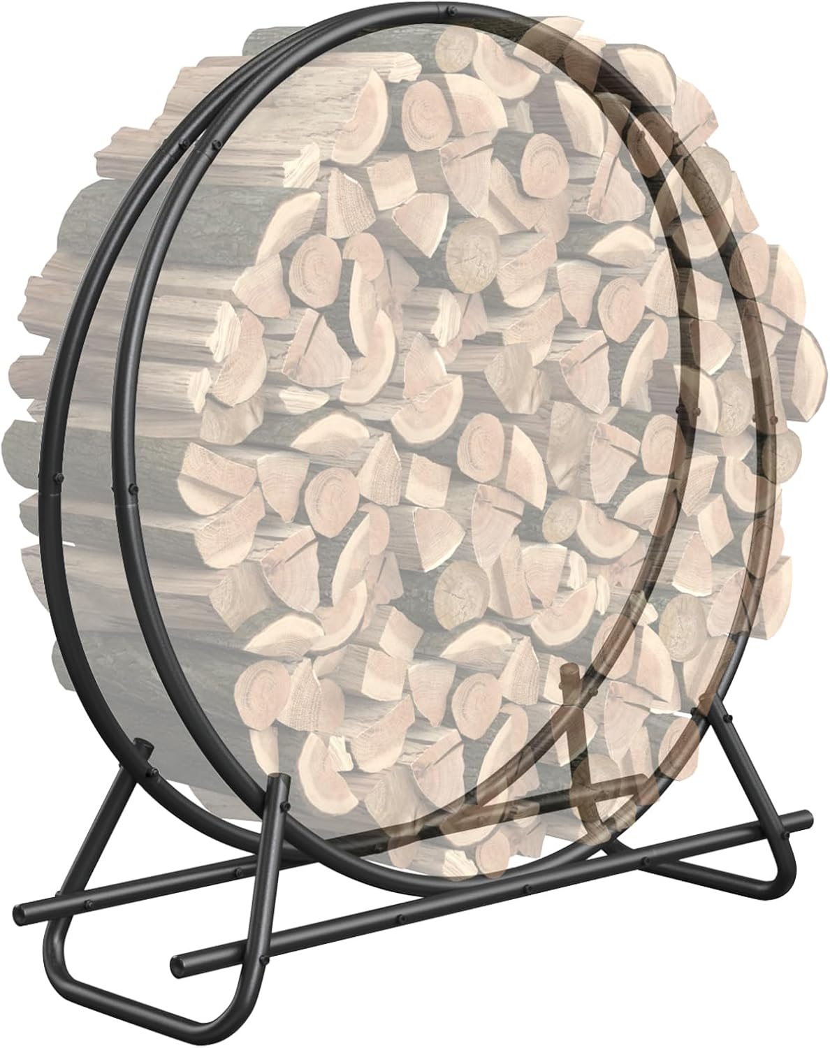 40 Inch Metal Pipe Firewood Rack - Durable Black Steel Log Holder