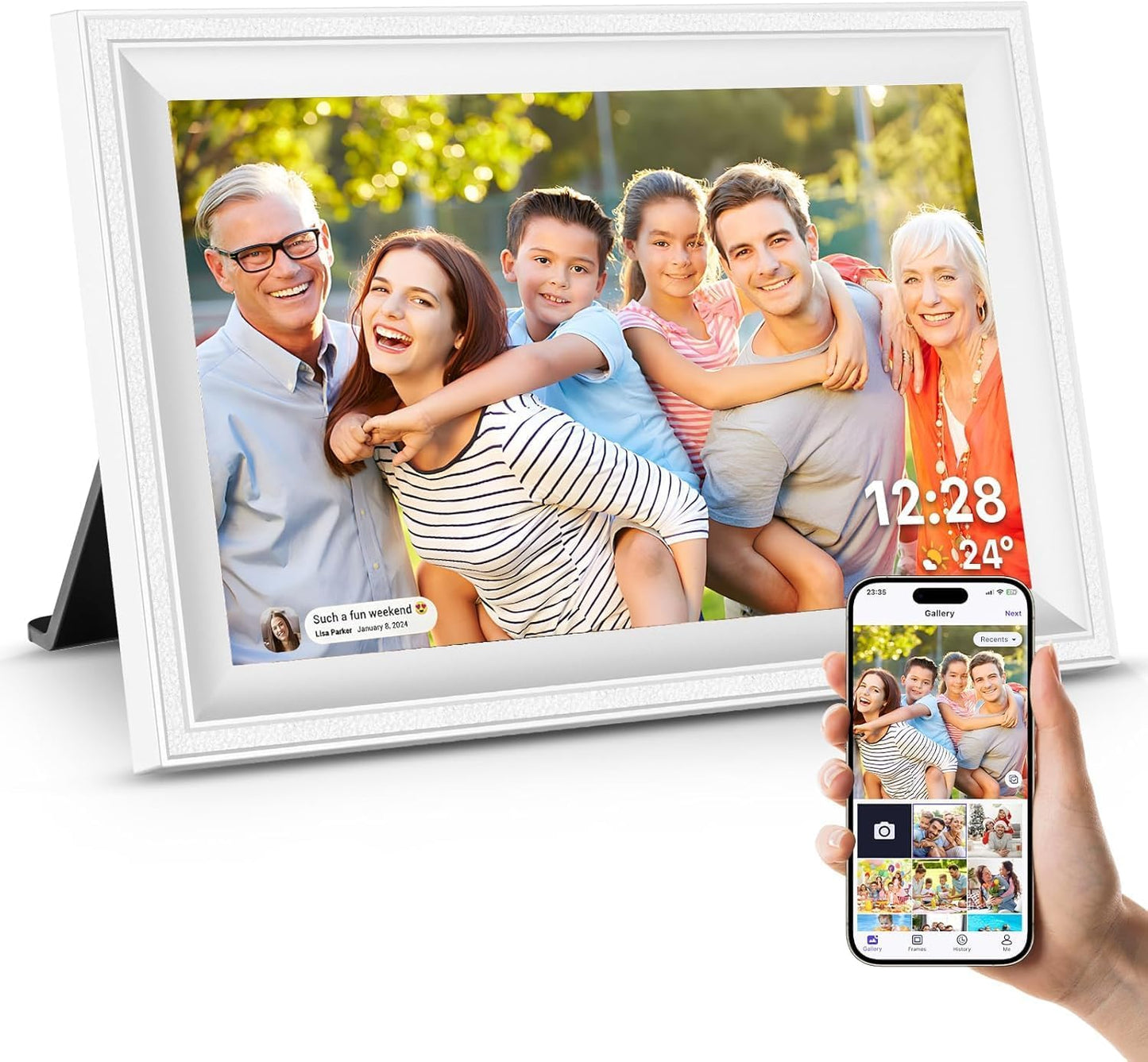 Smart White Digital Picture Frame with WiFi and 16GB Storage