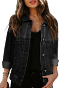 Womens Denim Jacket Long Sleeve Oversized Casual Jean Jacket