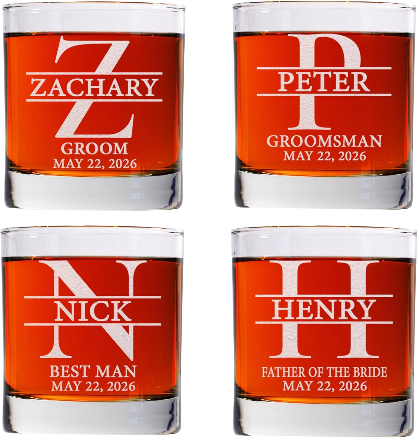 Personalized Whiskey Glass Set Of 4 For Groomsman Gifts