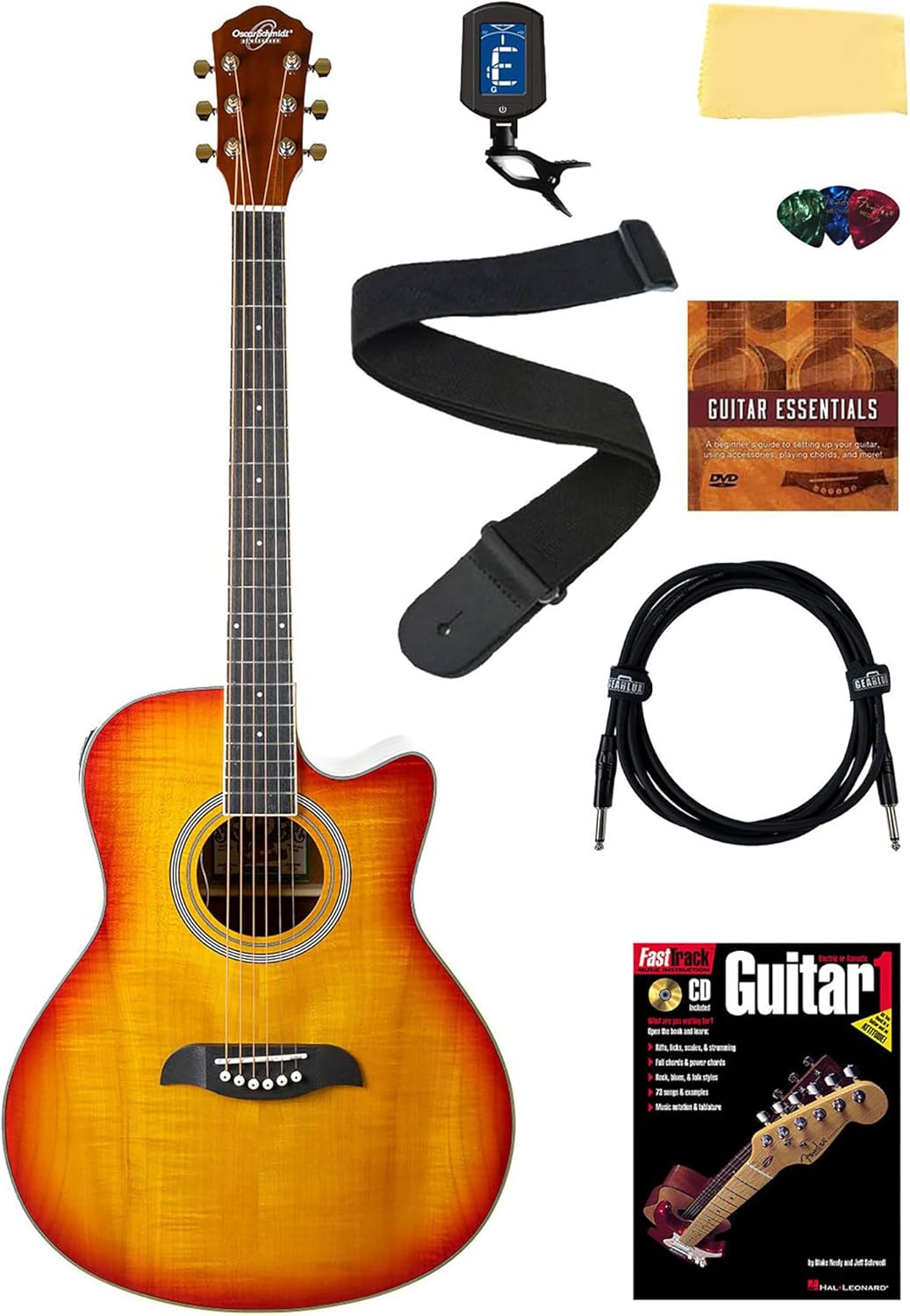 Oscar Schmidt OA10CE Mini Auditorium Acoustic-Electric Guitar Bundle