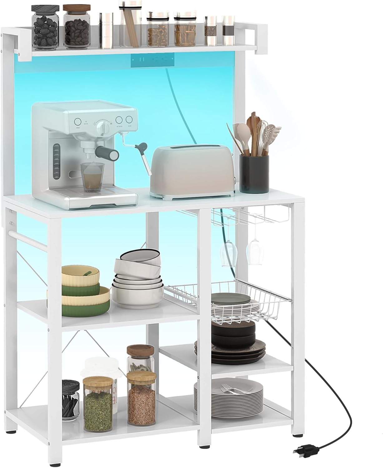HOMCOM Multi-Shelf Kitchen Rack | LED Lights