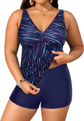 Plus Size Tankini with Shorts - Tummy Control Two Piece Swimsuit Sets