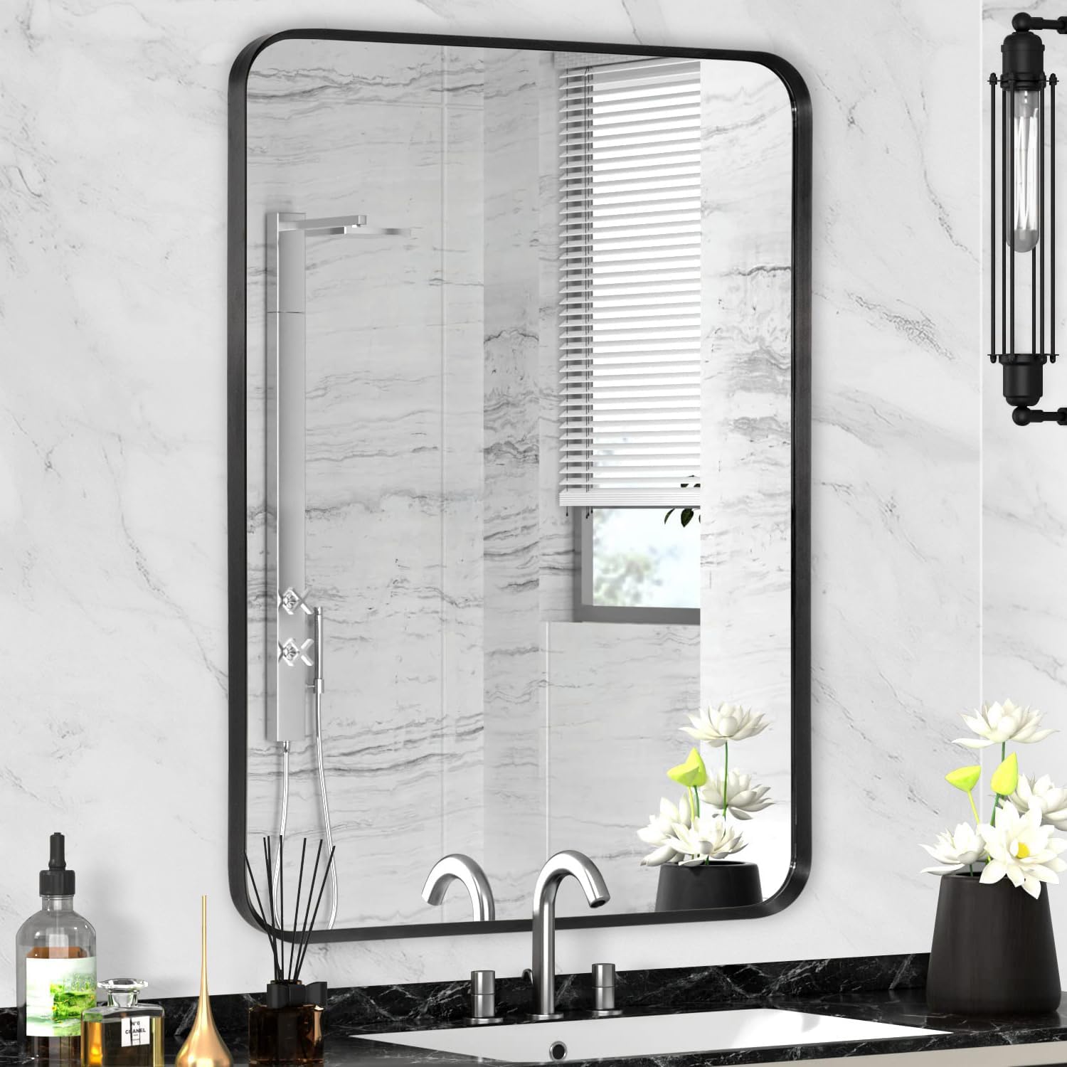 Wall Mount Mirror for Bathroom with Black Metal Frame 22x30