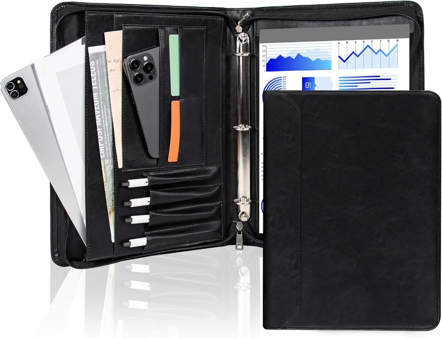 AZXCG Zipper Portfolio Padfolio Binder for Professional Use