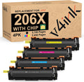 206X 206A Toner Cartridge 4 Pack High Yield - Upgraded Chip Displays