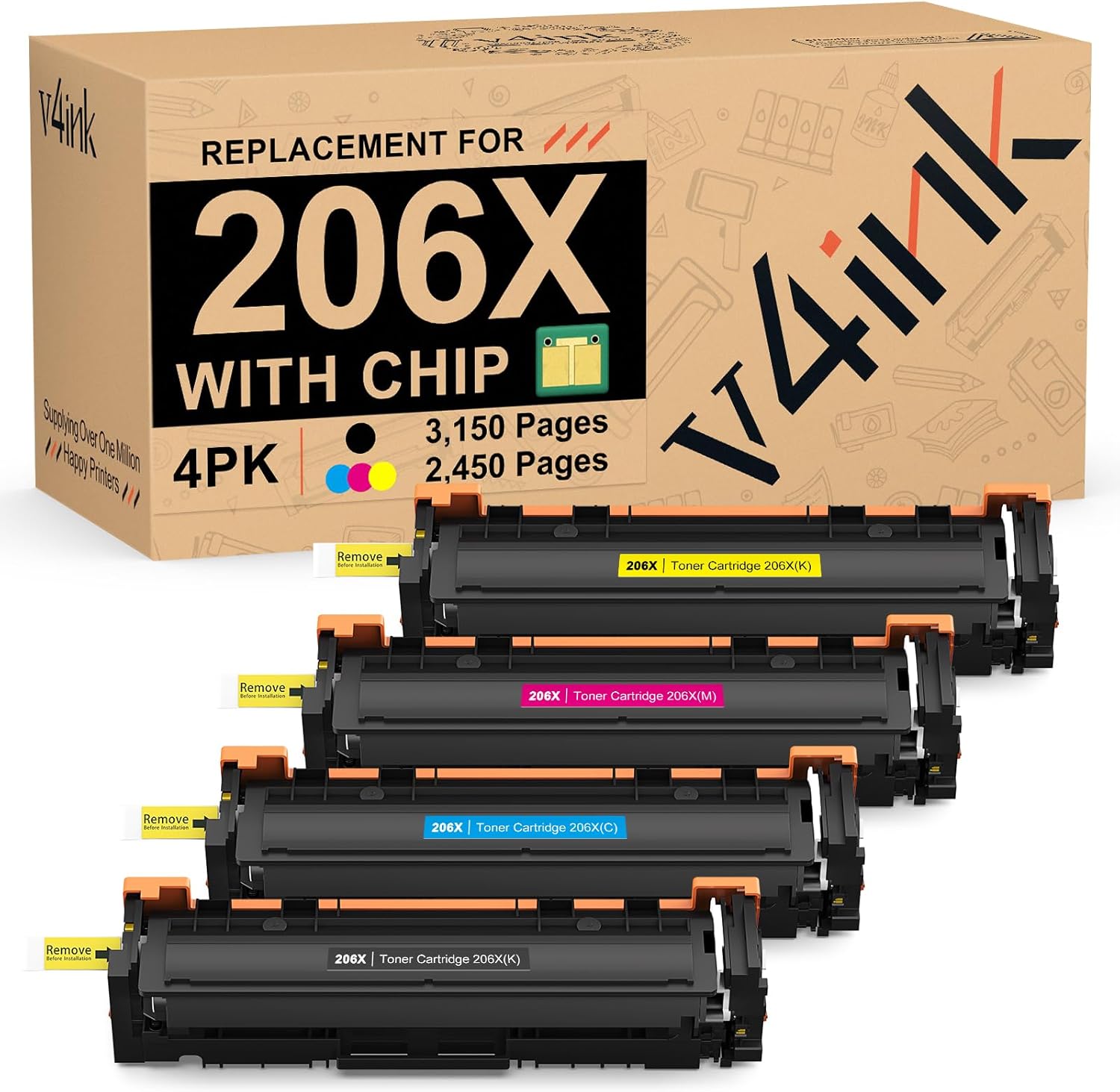 206X Toner Cartridge 4 Pack High Yield for HP Printers