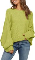 Mafulus Oversized Crewneck Sweater Batwing Puff Sleeve - Cozy Fall