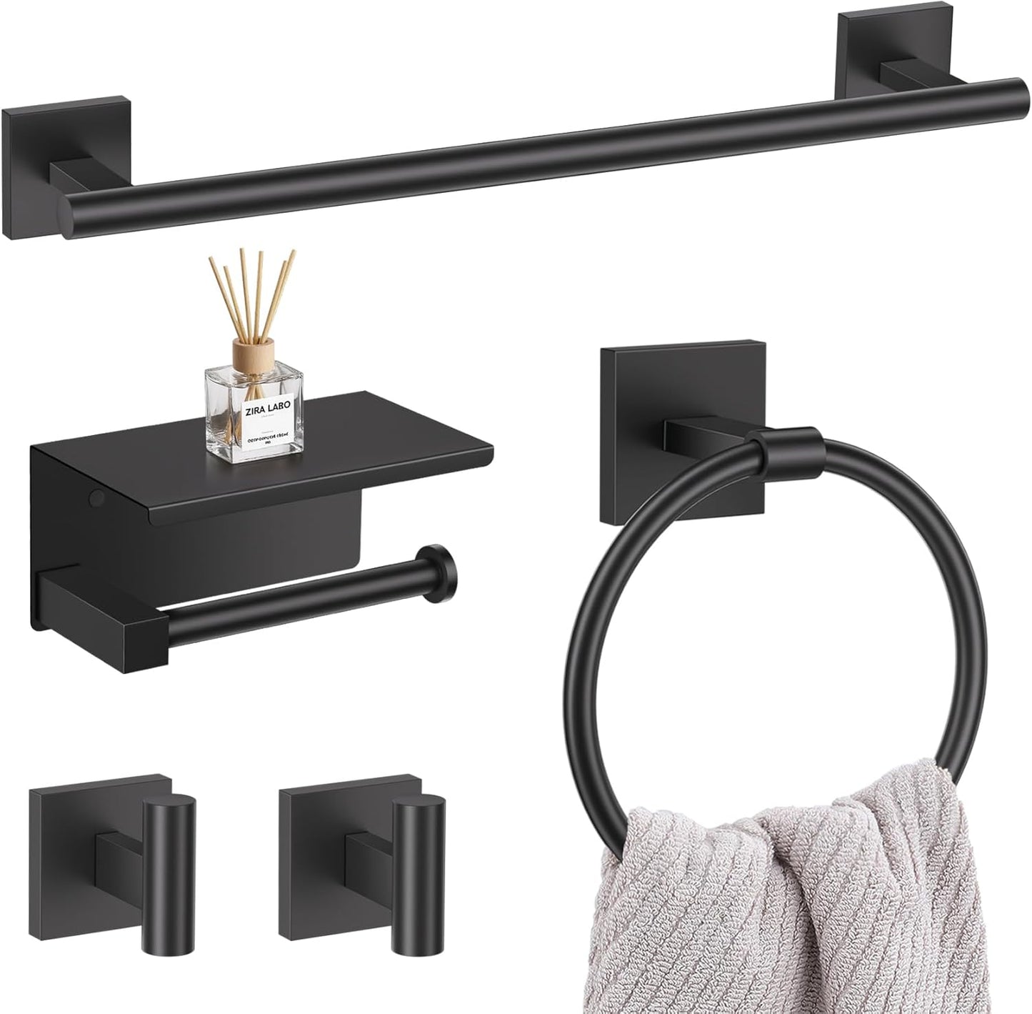 5-Piece Black Bathroom Hardware Set for Stylish Spaces