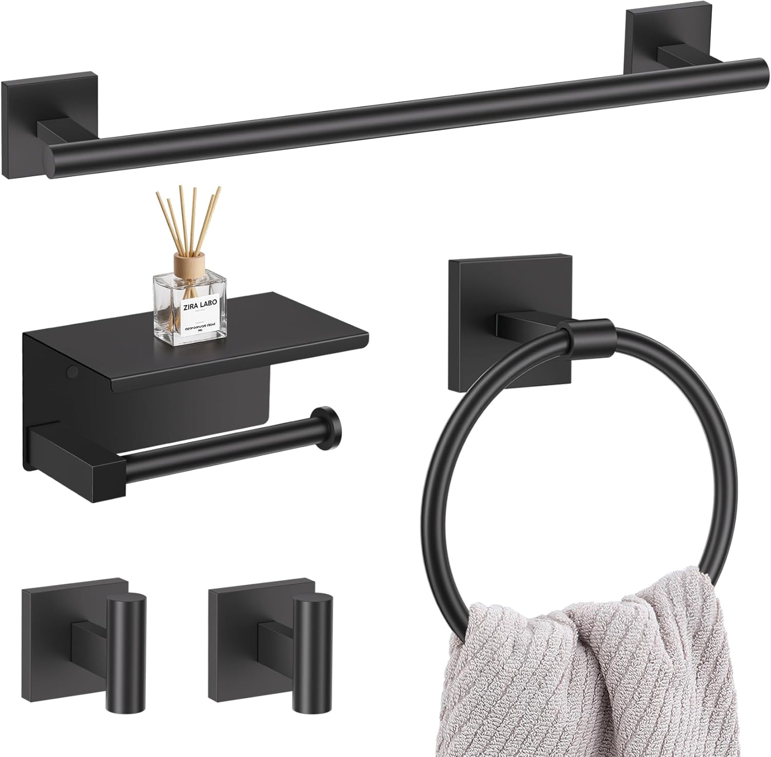 5-Piece Black Bathroom Hardware Set for Stylish Spaces