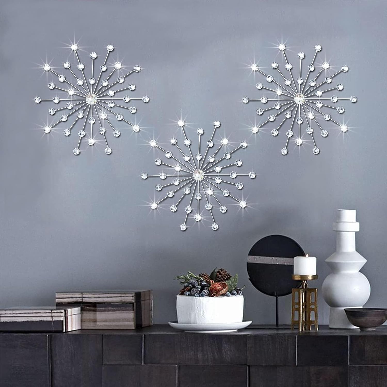 Stunning Silver Metal Jeweled Wall Art for Home Decor