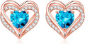 Birthstone Heart Stud Earrings for Women - 925 Sterling Silver