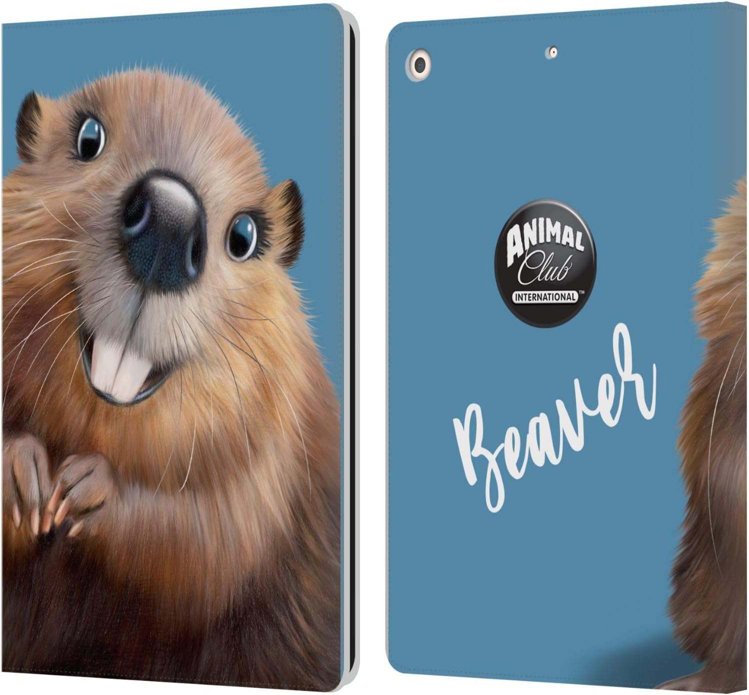 Animal Club International Beaver Faces Leather Wallet Case for iPad