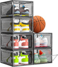 Clear Shoe Storage Organizer 6 Pack - Stackable Magnetic Door Boxes