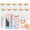 Sublimation Glass Cups 12 Pack with Lids and Straws for DIY Gifts