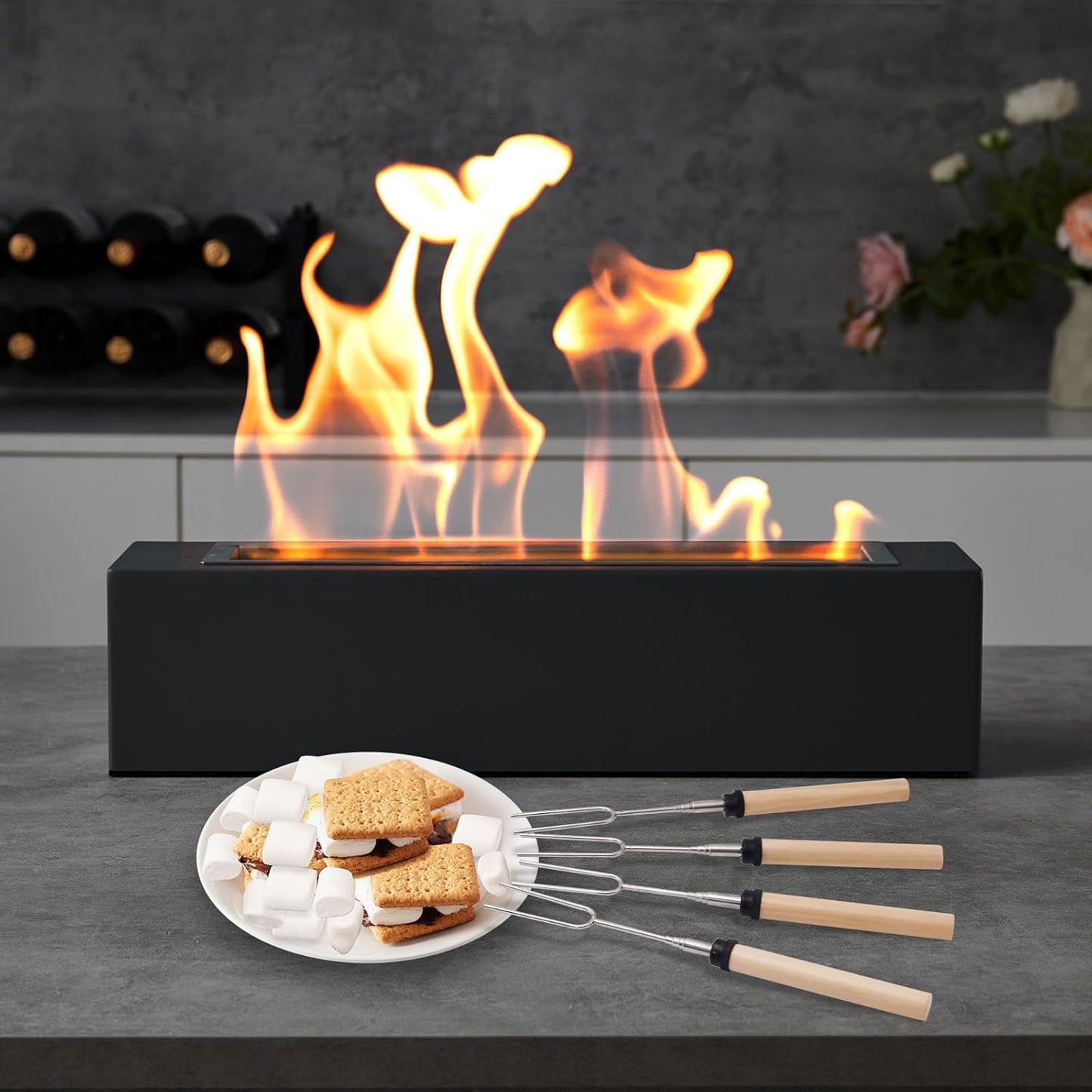 Tabletop Fire Pit for Smores with Extendable Roasting Sticks