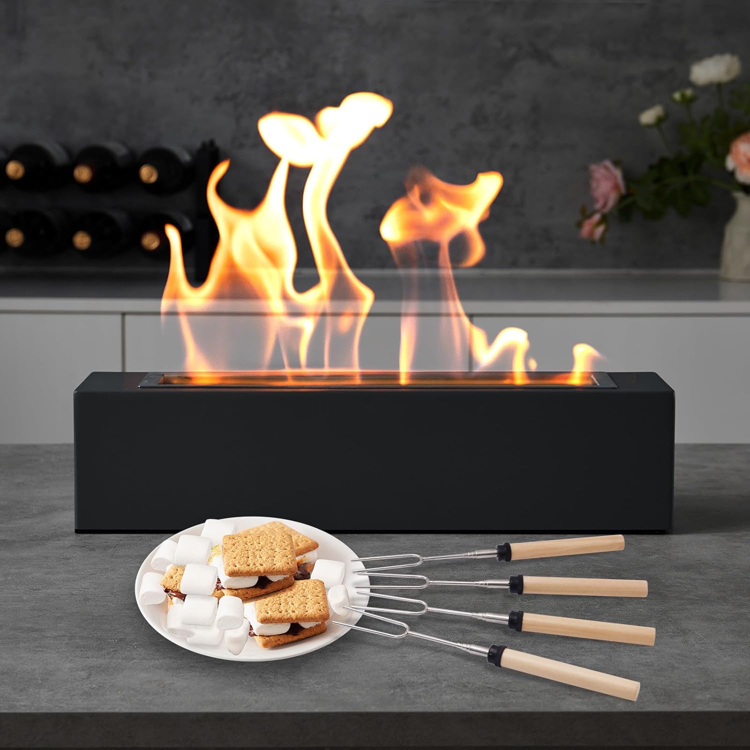Tabletop Fire Pit for Smores with Extendable Roasting Sticks