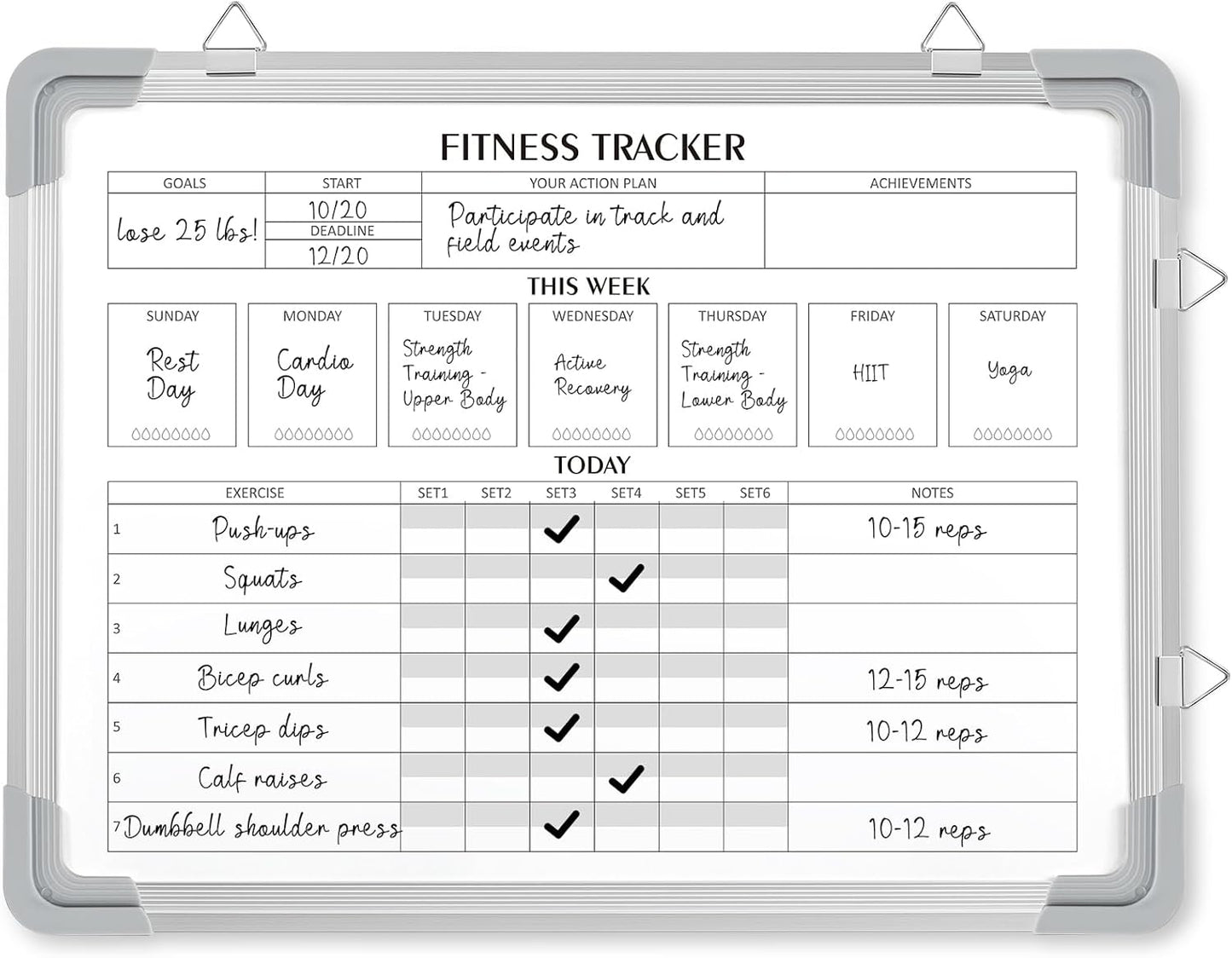 Fitness Tracker Whiteboard for Home Gym - 24 x 18 Inch Planner