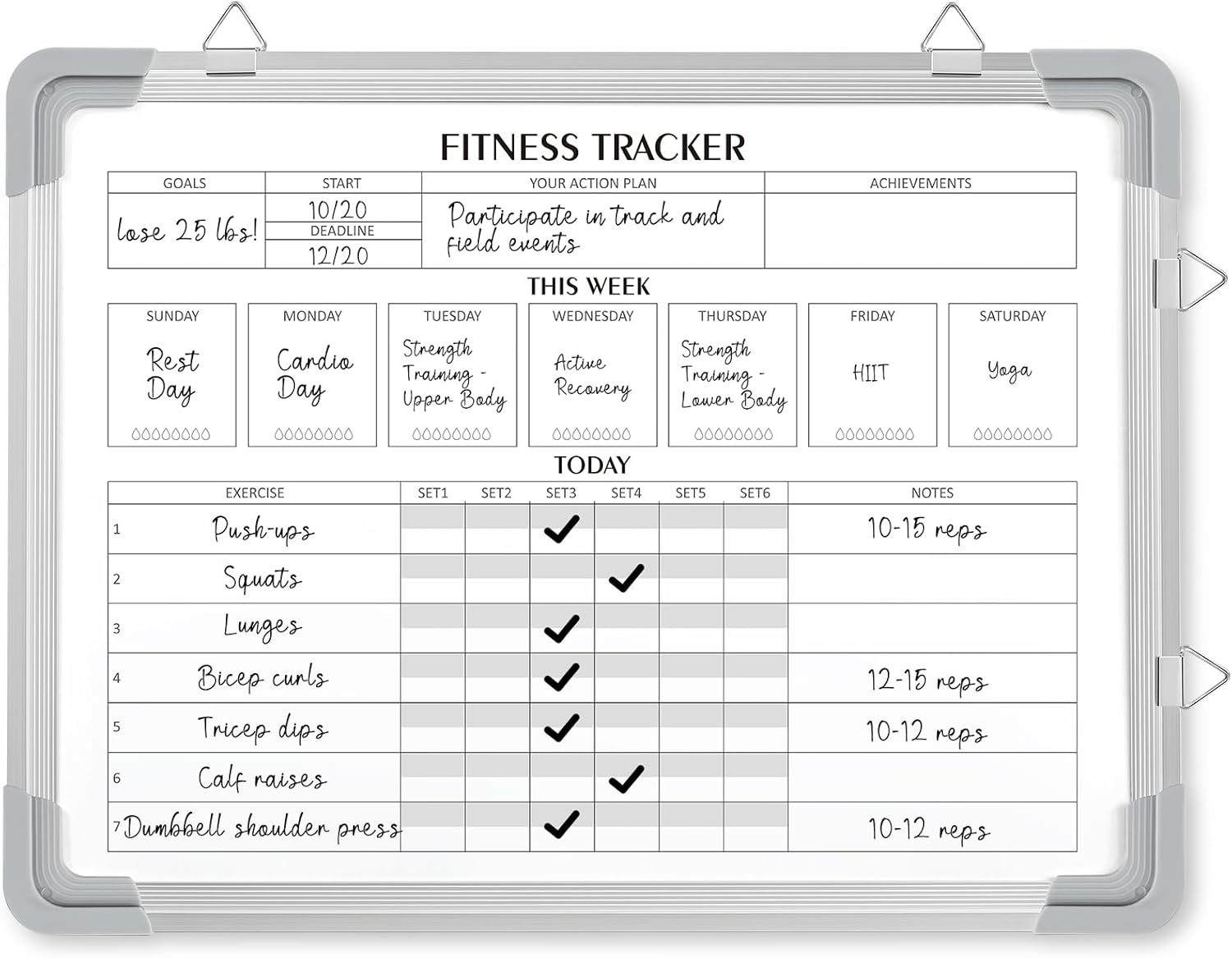 Fitness Tracker Whiteboard for Home Gym - 24 x 18 Inch Planner