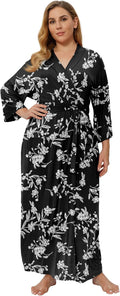 Plus Size Long Robe Kimono for Women - Soft Floral Maternity Robe
