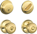 Schlage FB50N V GEO 505 B60 Deadbolt and Georgian Knob - Bright Brass