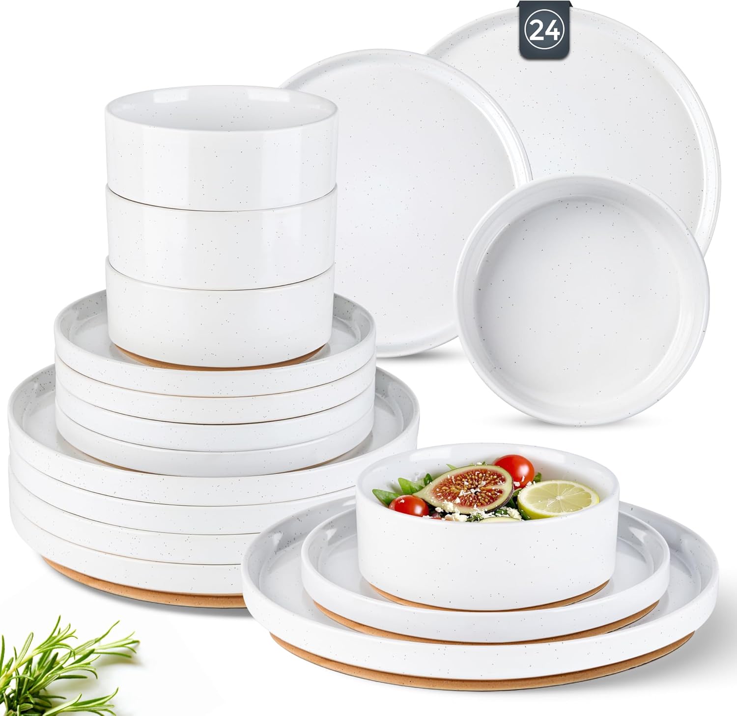 AmorArc Ceramic Dinnerware Set for 8 - Rustic Stoneware Charm