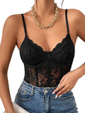 Sheer Mesh Lace Bodysuit Spaghetti Strap Bustier Corset Top - Sensual