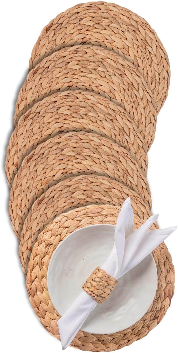 Lauquedecraft 13.8in Round Water Hyacinth Placemats Set of 6