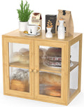 Bamboo Bread Box for Kitchen Counter - Double Layer Bread Bin with 2