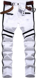 Men's Patchwork Slim Fit Denim Jeans - Comfort Skinny Biker