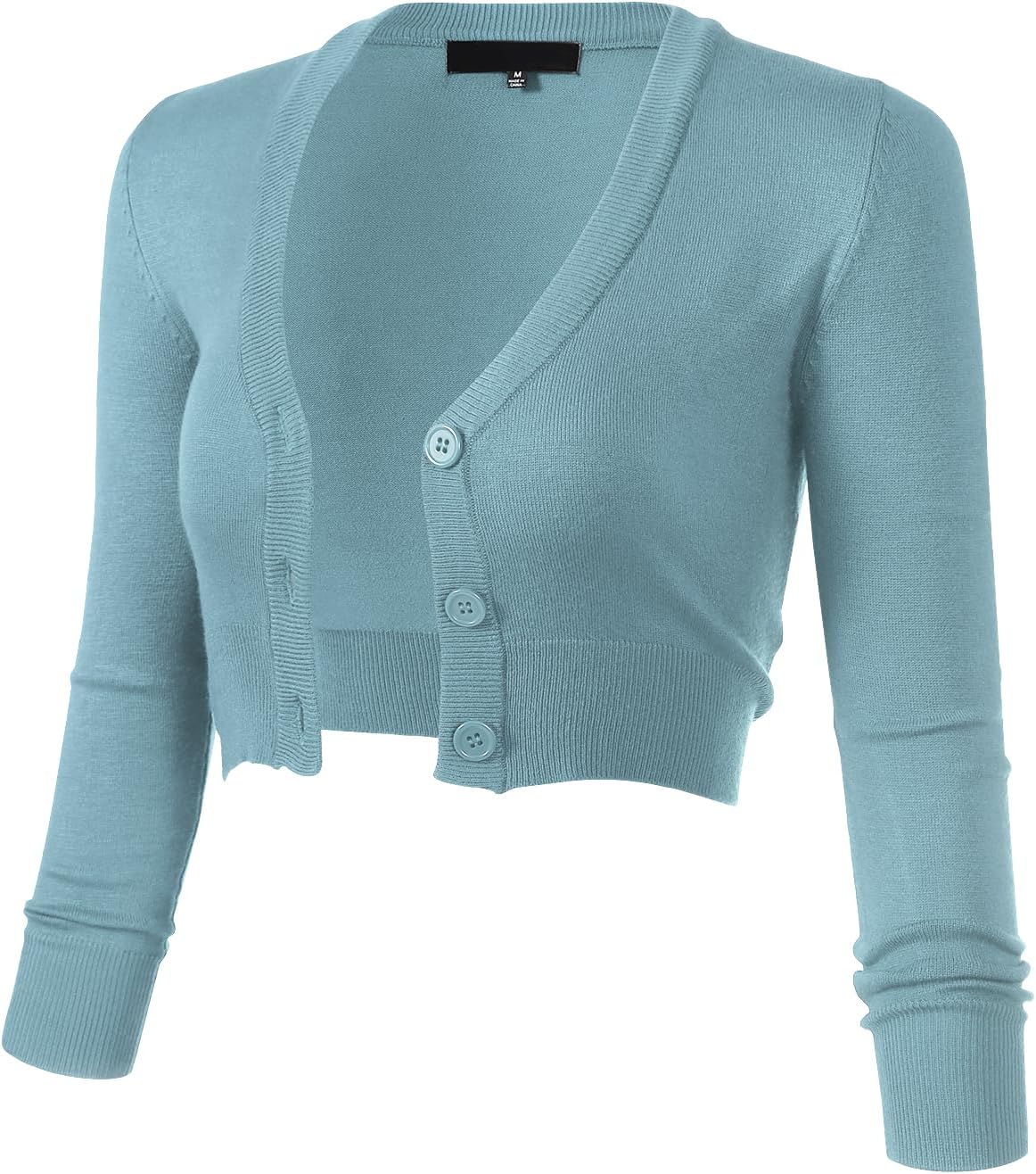 Allsense Women's 3/4 Sleeve Cropped Bolero Cardigan Sweater